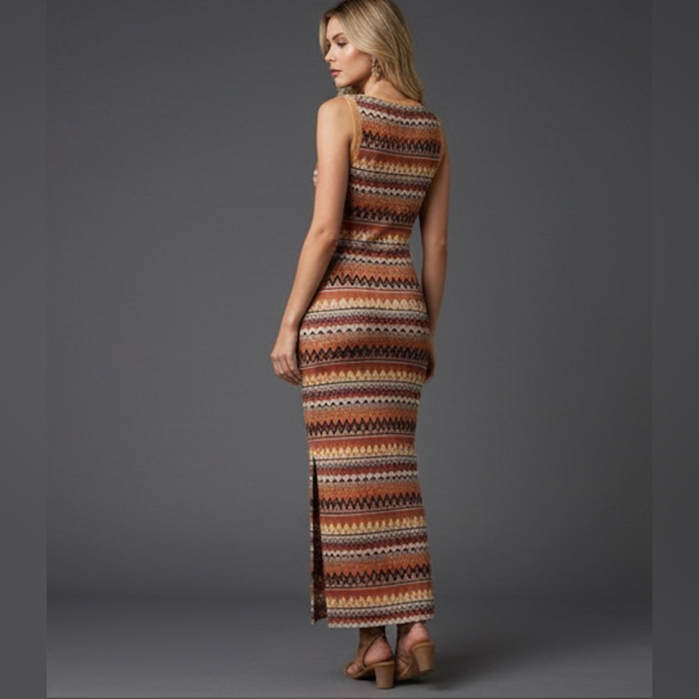 Knit Geo Print Split Thigh Tank Dress - Picture 3 of 6